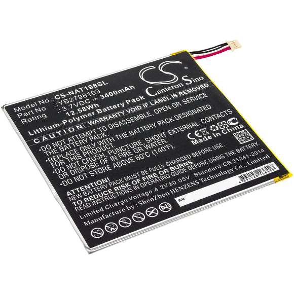 Battery for ONN ONA19TB002 YB2798103 3.7V Li-Polymer 3400mAh / 12.58Wh