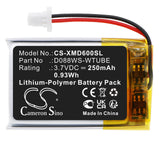 Battery for XP Metal Detectors WSAII XL D088WS-WTUBE 3.7V Li-Polymer 250mAh / 0