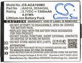 Battery for ACTIVEON LKA10W-B 303443AL, AA01A 3.7V Li-ion 1300mAh / 4.81Wh