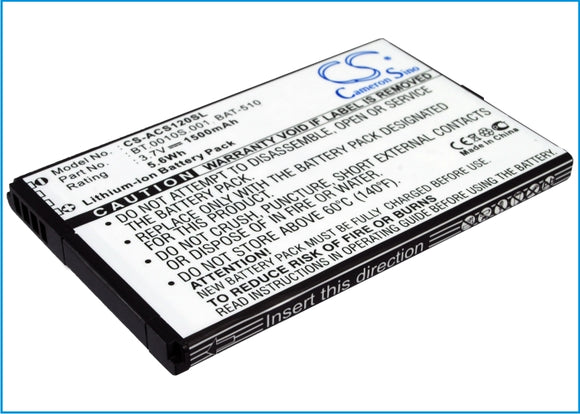 Battery for Acer Liquid Metal MT BAT-510, BAT-510 (1ICP5/42/61), BT.0010S.001, B