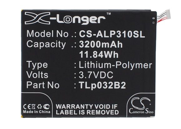 Battery for Alcatel OT-P330X TLp032B2, TLp032BD, TLp032C2 3.7V Li-Polymer 3200mA