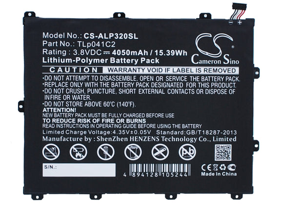 Battery for Alcatel OT-P320X TLp041C2, TLp041CC 3.8V Li-Polymer 4050mAh / 15.39W