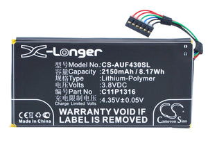 Battery for Asus A11 C11P1316 3.8V Li-Polymer 2150mAh / 8.17Wh