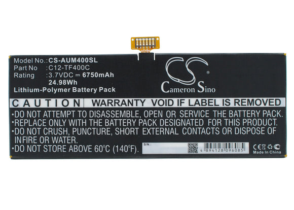 Battery for Asus TF600 C12-TF400C 3.7V Li-Polymer 6750mAh / 24.98Wh