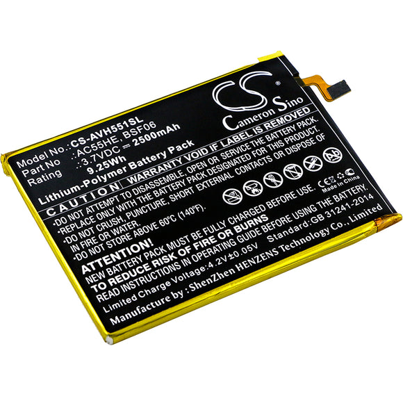 Battery for Archos A55 Helium AC55HE, BSF06 3.7V Li-Polymer 2500mAh / 9.25Wh