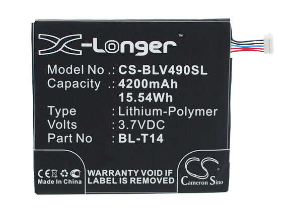 Battery for LG V490 BL-T14, EAC62638401 3.7V Li-Polymer 4200mAh / 15.54Wh