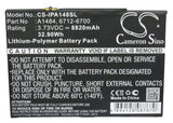 Battery for Apple MF024LL/A 6712-6700, A1484 3.73V Li-Polymer 8820mAh / 32.90Wh