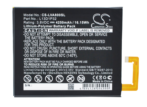 Battery for Lenovo IdeaPad A8 L13D1P32 3.8V Li-Polymer 4250mAh / 16.15Wh