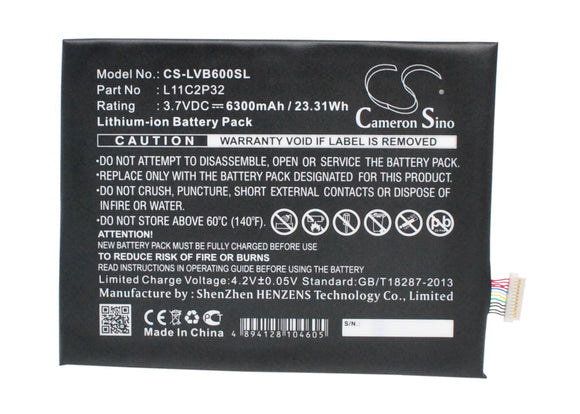 Battery for Lenovo IdeaPad S6000F L11C2P32 3.7V Li-Polymer 6300mAh / 23.31Wh