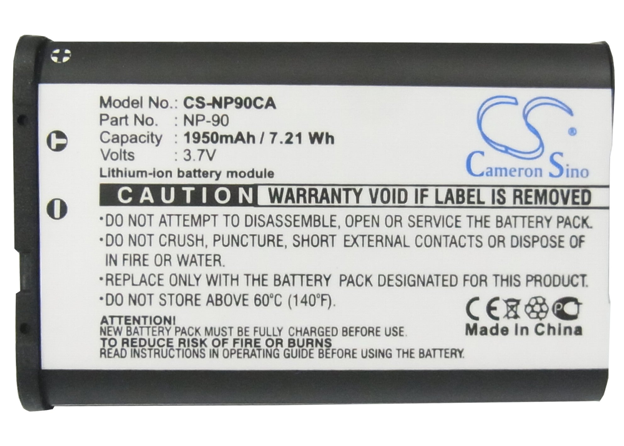 Battery for Casio Exilim EX-H15 NP-90, NP-90DBA 3.7V Li-ion