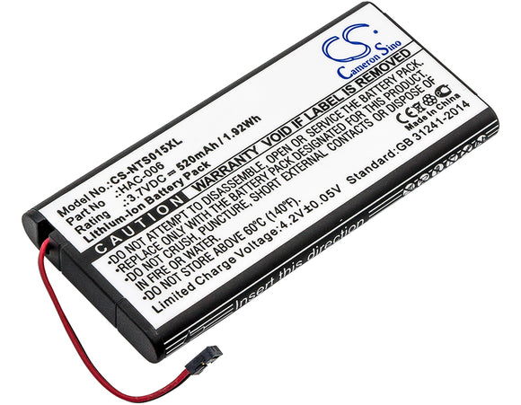 Battery for Nintendo HAC-A-JCL-C0 HAC-006, HAC-BPJPA-C0 3.7V Li-ion 520mAh / 1.9