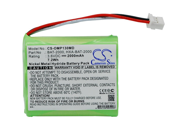 Battery for OMRON HBP-1300 BAT-2000, HXA-BAT-2000 3.6V Ni-MH 2000mAh / 7.20Wh