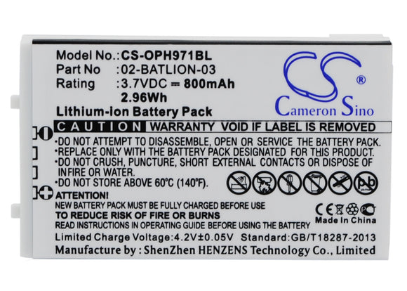 Battery for Opticon OPL-9728 02-BATLION-03, 11267, ORBLIOP0012 3.7V Li-ion 800mA