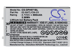 Battery for Opticon OPL-7734 02-BATLION-03, 11267, ORBLIOP0012 3.7V Li-ion 800mA