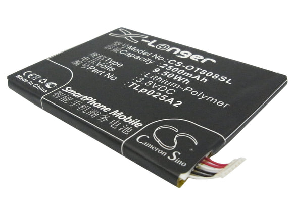 Battery for Alcatel 7046T CAC2500013C2, TLp025A2, TLp025A4 3.8V Li-Polymer 2500m