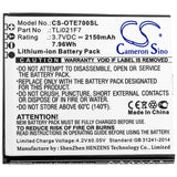 Battery for Alcatel EE70 TLi021F7 3.7V Li-ion 2150mAh / 7.96Wh