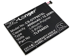 Battery for Alcatel 9007T TLP040D2 3.8V Li-Polymer 4000mAh / 15.20Wh