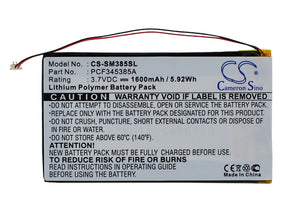 Battery for Samsung YP106G PCF345385A 3.7V Li-Polymer 1600mAh