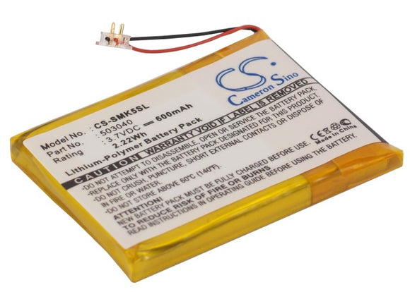 Battery for Samsung YP-K5J 503040 3.7V Li-Polymer 600mAh