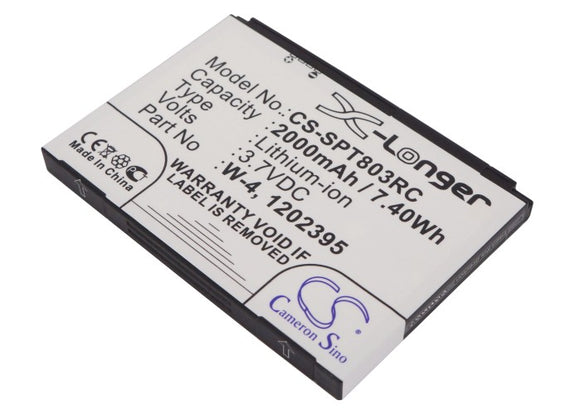 Battery for Sprint 803S 4G LTE 1202395, W-4 3.7V Li-ion 2000mAh / 7.40Wh